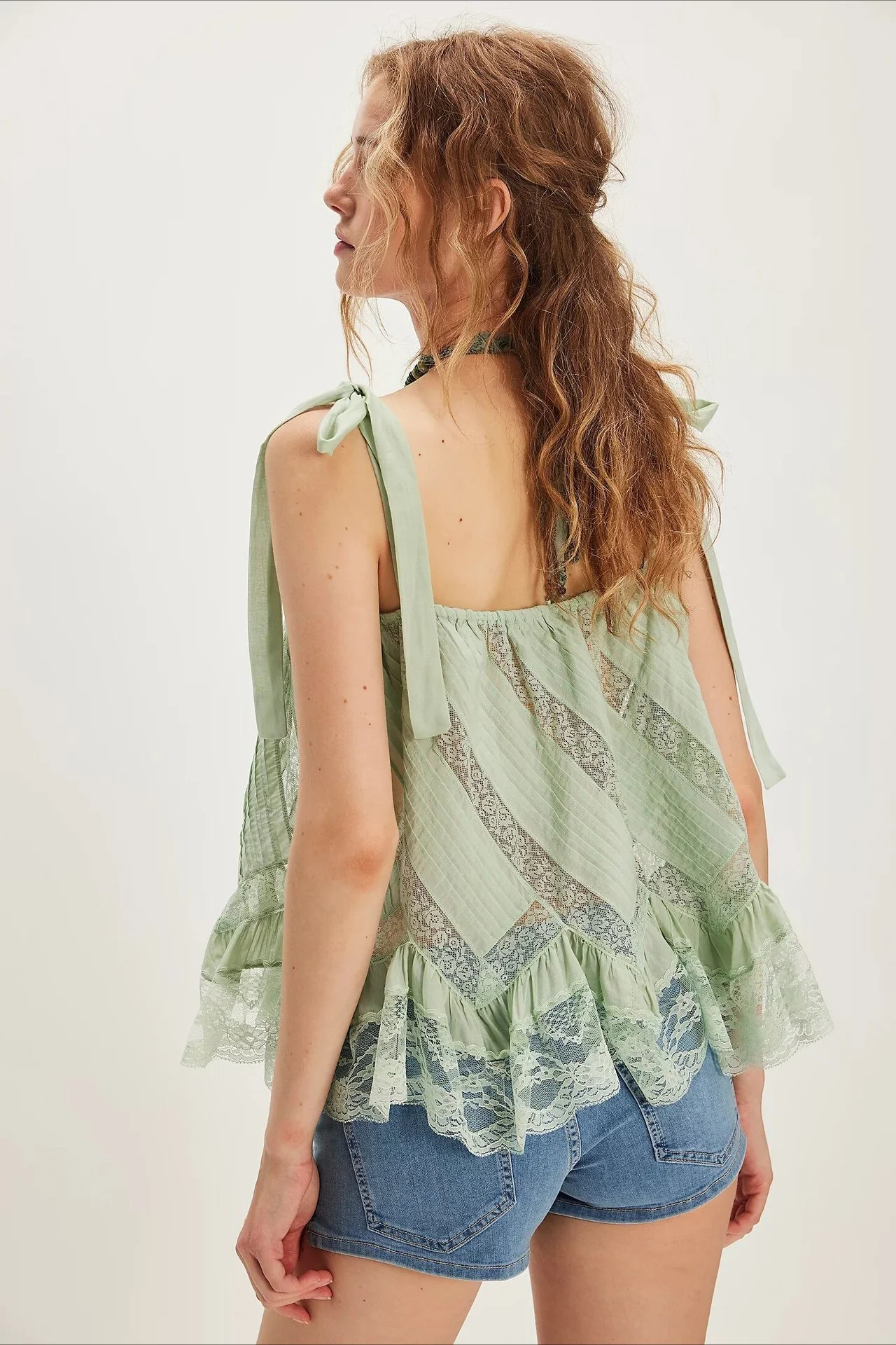 Mesh Tie Strap Sleeveless Loose Fit Tank Top - Image 8