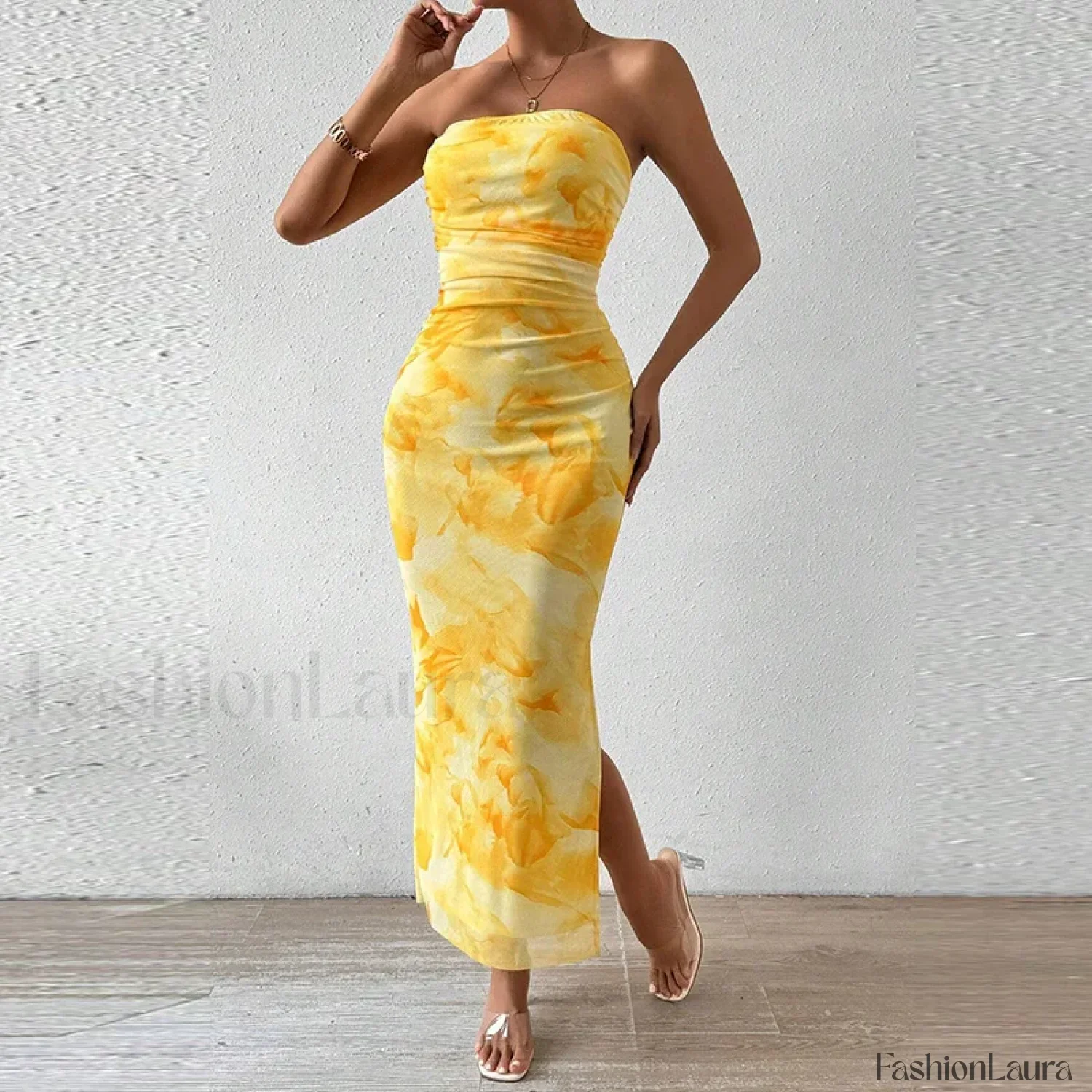 Mesh Wrap Split Floral Dress - Image 14