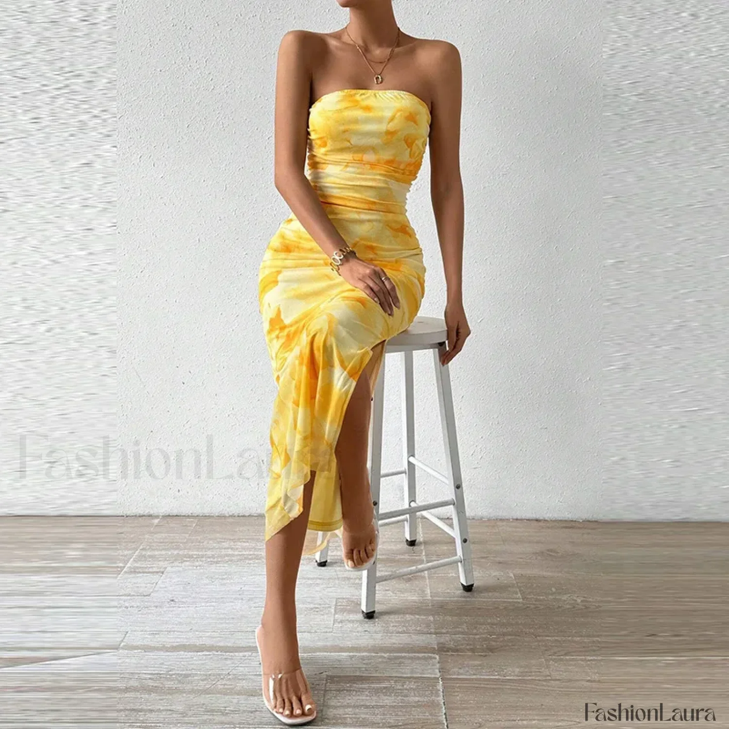 Mesh Wrap Split Floral Dress - Image 16