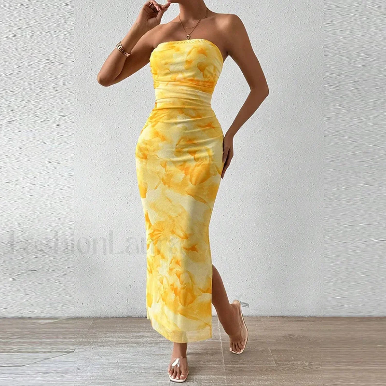 Mesh Wrap Split Floral Dress - Image 5