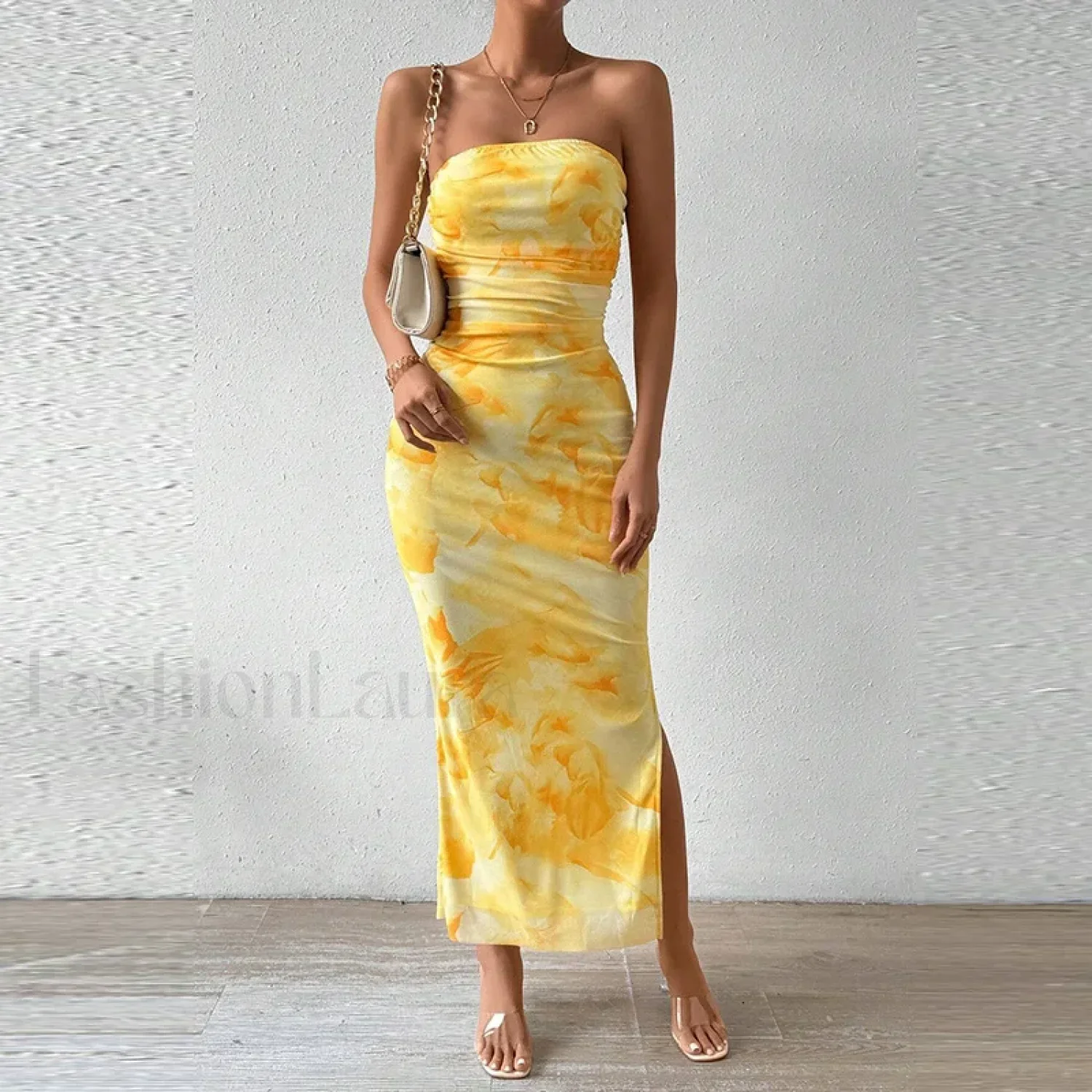 Mesh Wrap Split Floral Dress - Image 7