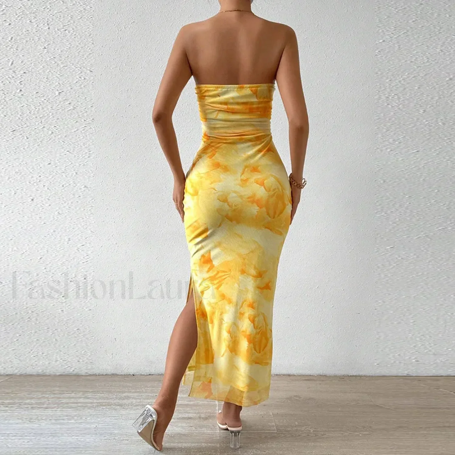 Mesh Wrap Split Floral Dress - Image 9