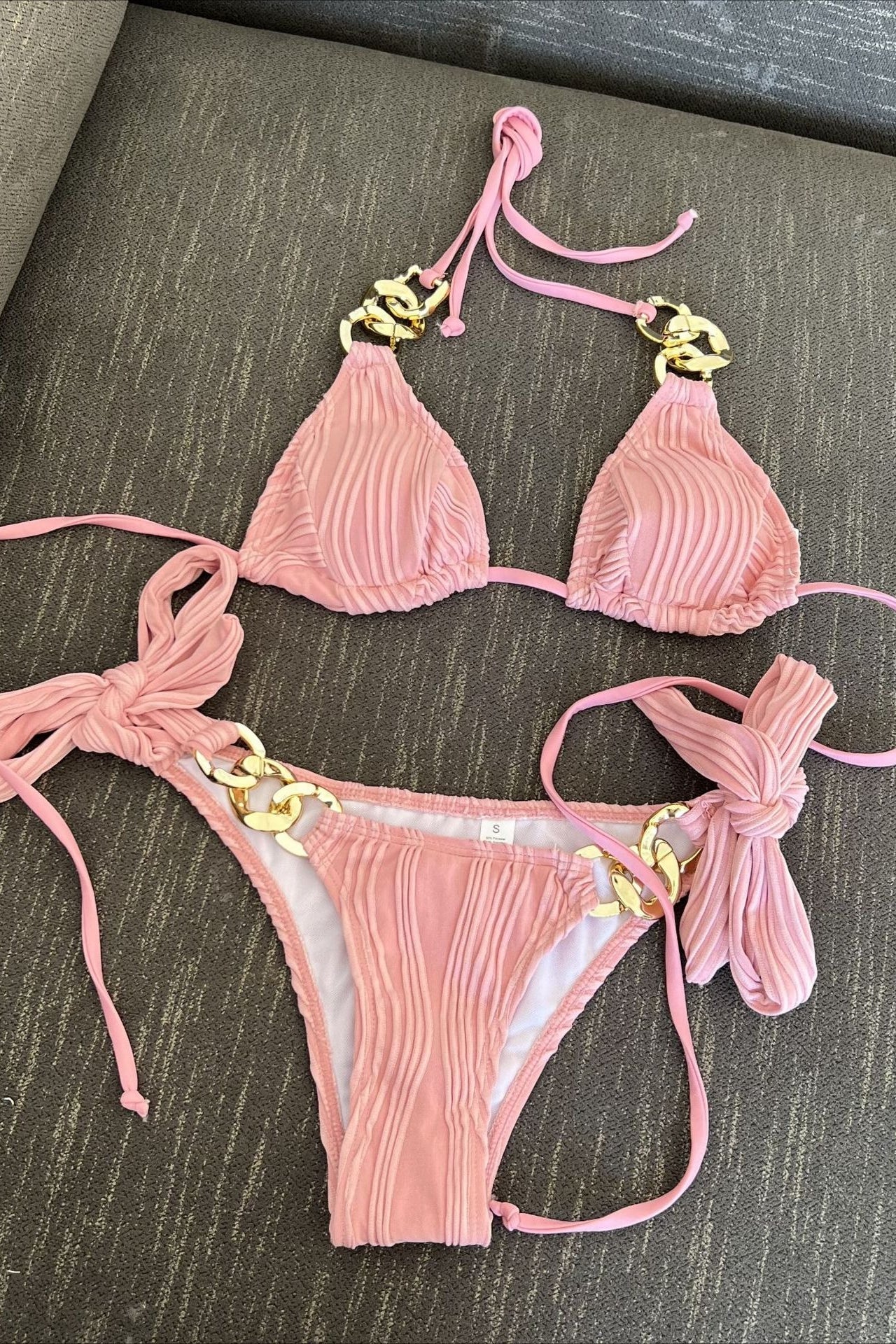 Metal Chain Halter Tie Bikini Set - Image 9