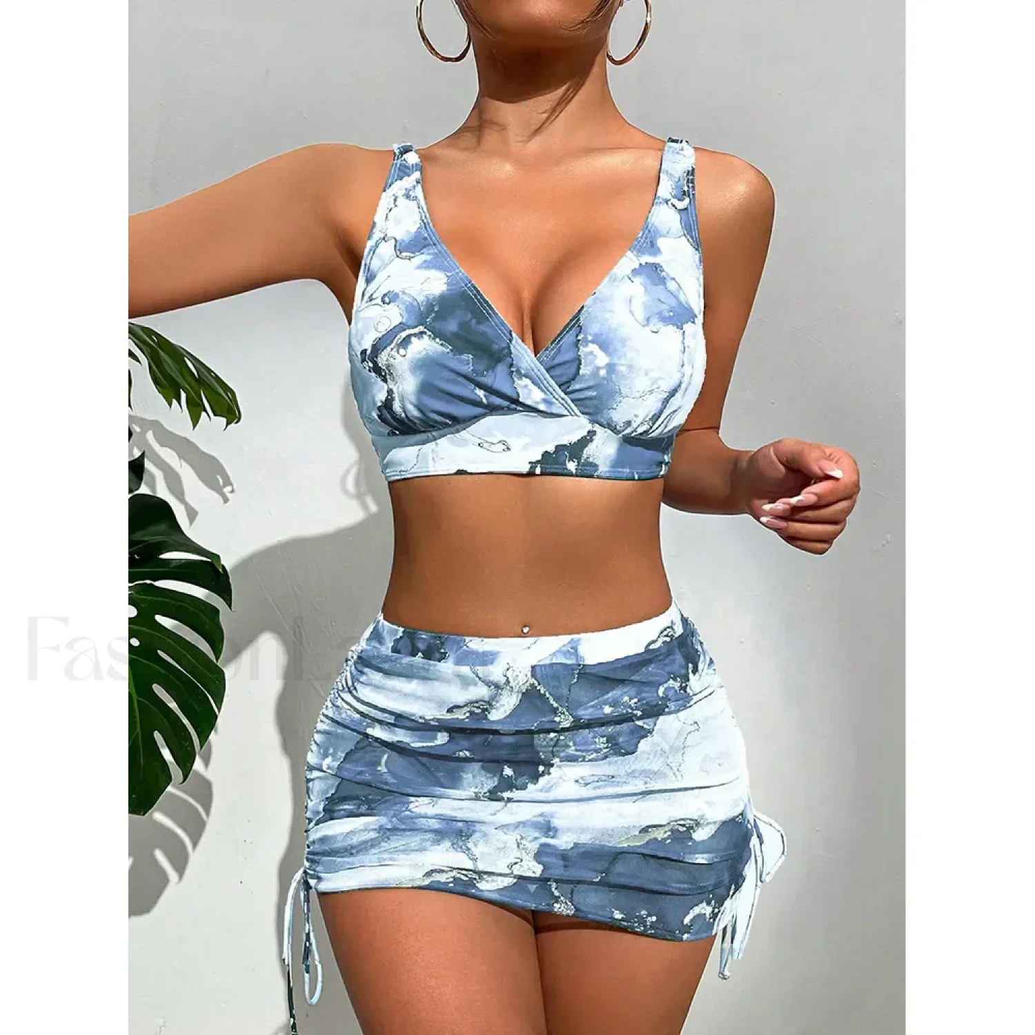 Micro Thong Skirt Bikini Three Piece Set - Image 4