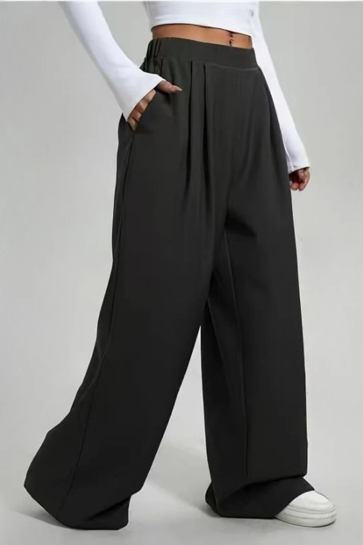 Mid Rise Pleated Fluid Wide Leg Pants - Image 3