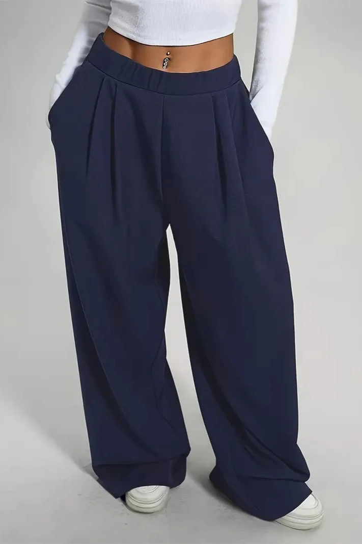 Mid Rise Pleated Fluid Wide Leg Pants - Image 6