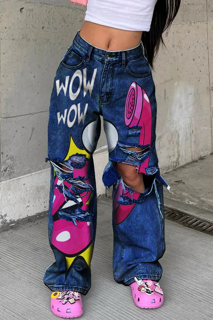 Mid Waist Printed Baggy Jeans - Image 17