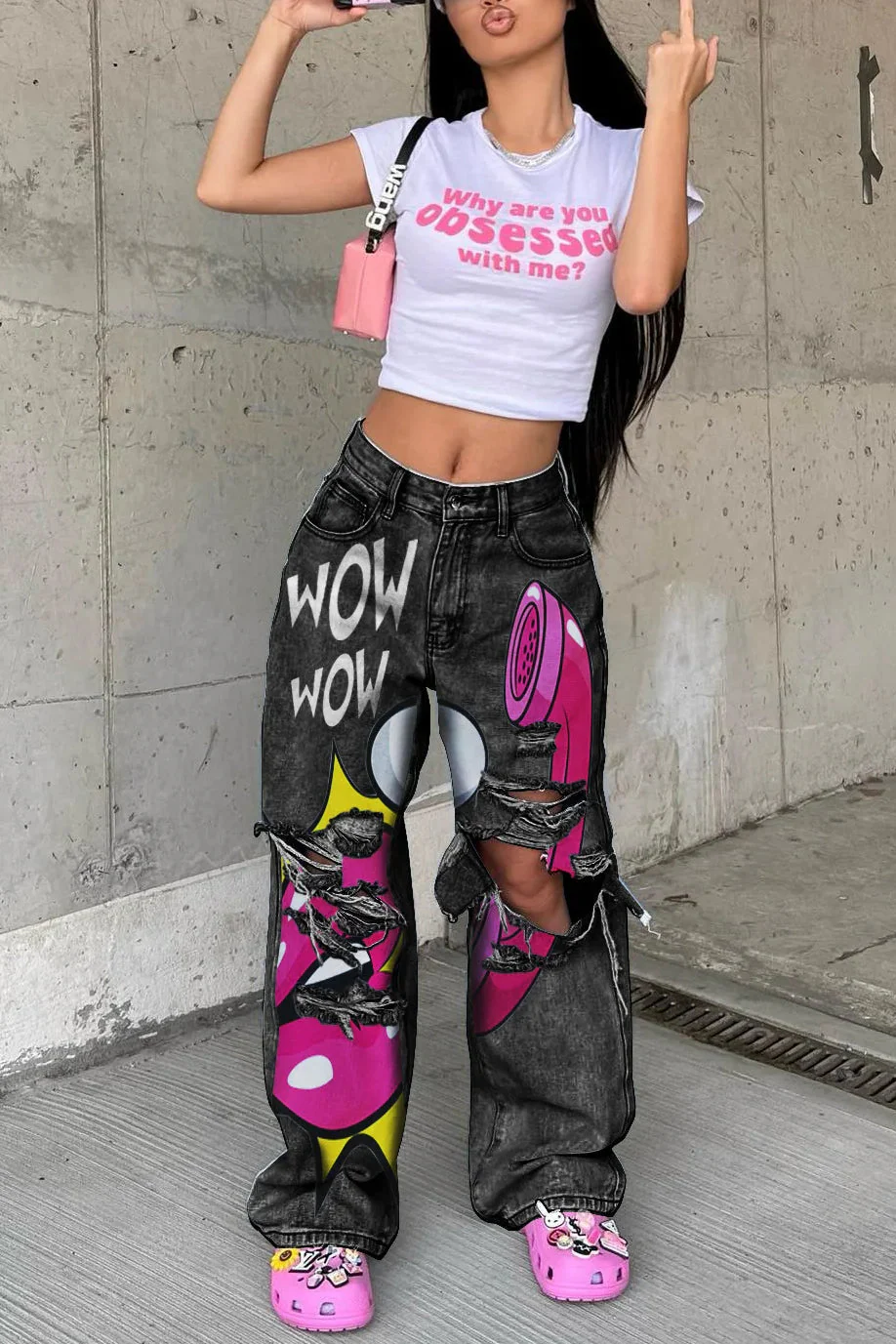 Mid Waist Printed Baggy Jeans - Image 7