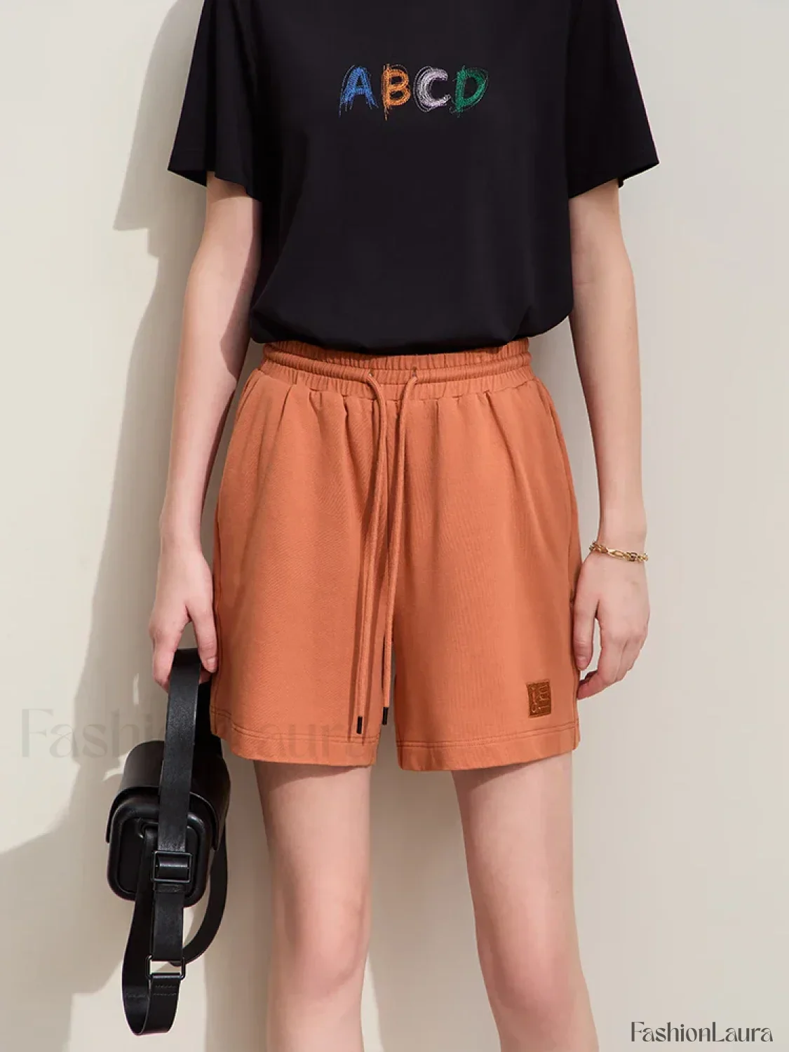 Minimalism Drawstring Casual Wide-leg Letters Embroidery Short - Image 15