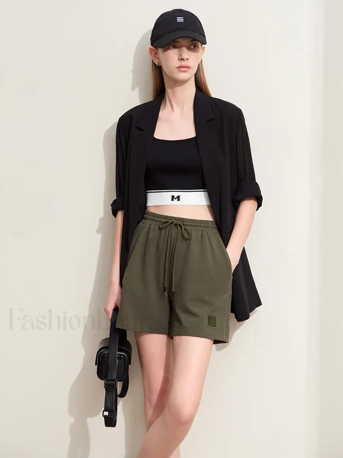 Minimalism Drawstring Casual Wide-leg Letters Embroidery Short - Image 2
