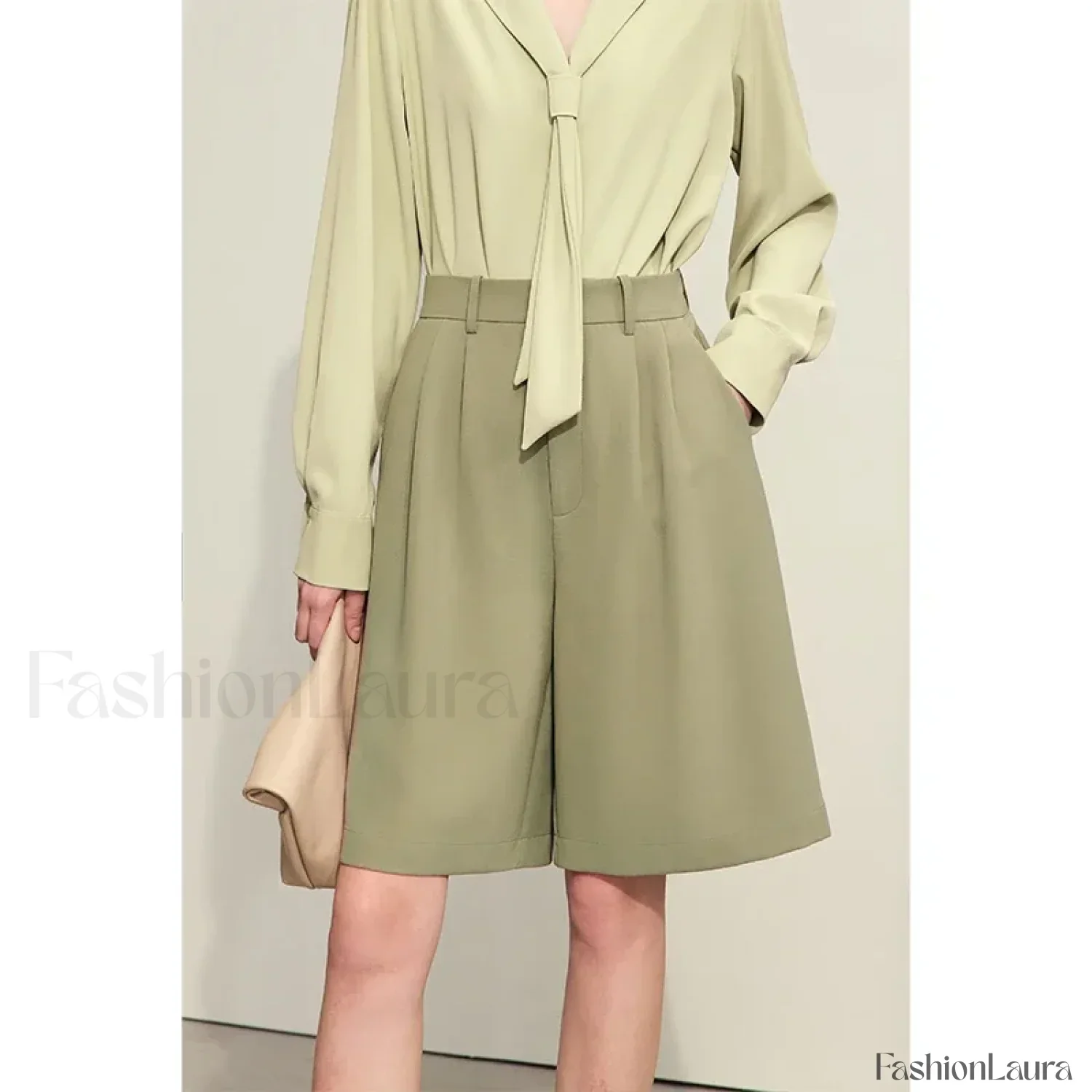 Minimalism Office Lady Shirring Wide Leg Casual Short - Image 18