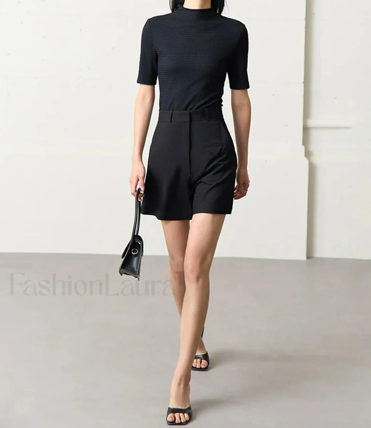 Minimalism Women Straight Casual Office Lady Black Short - Image 5