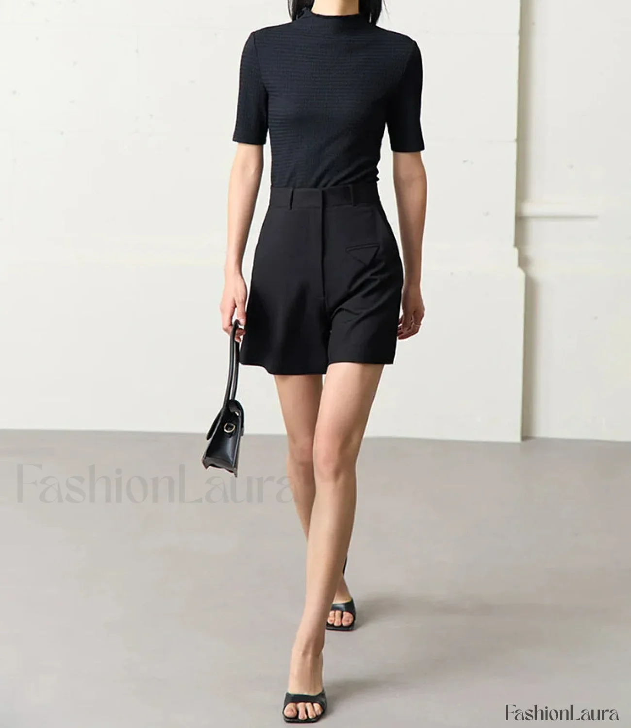Minimalism Women Straight Casual Office Lady Black Short - Image 8