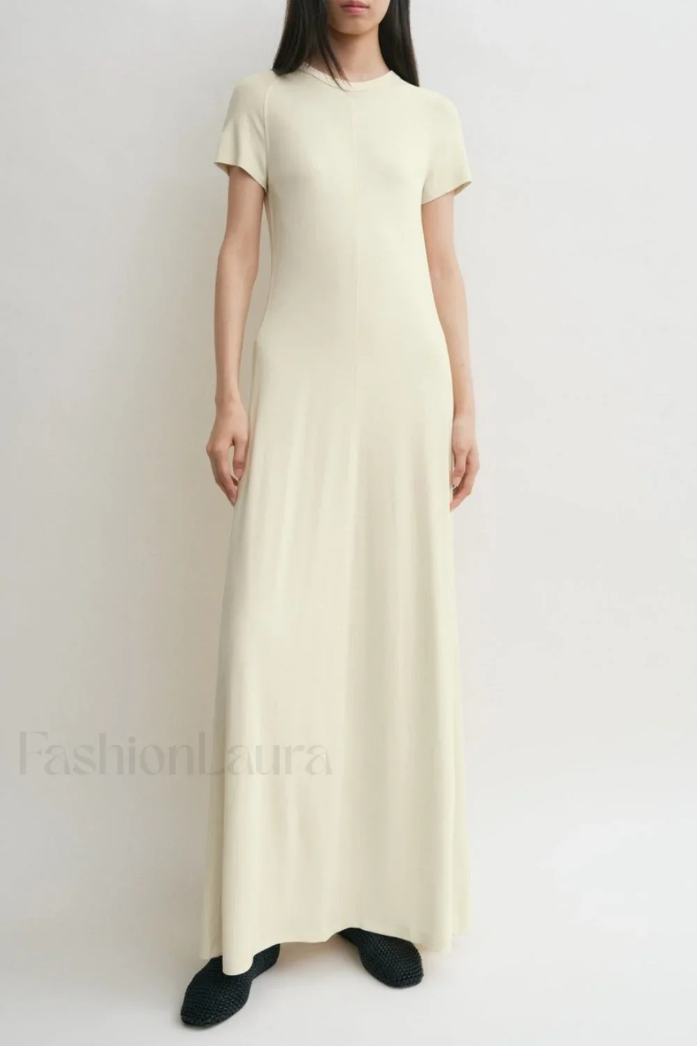 Minimalist A-Line Round Neck Short Sleeve Work Dress - Image 5