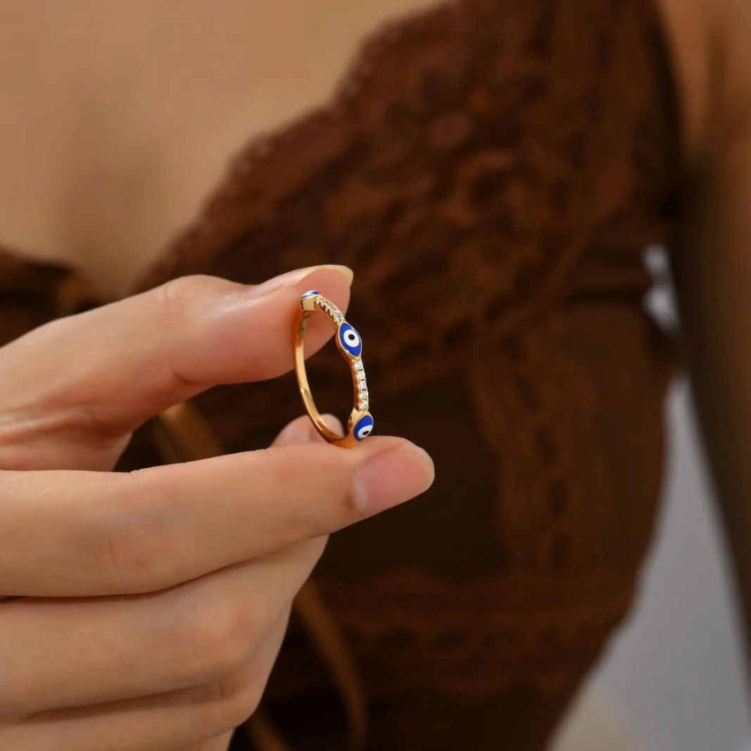 Minimalist Evil Eye Gold Plated Ring - Image 3