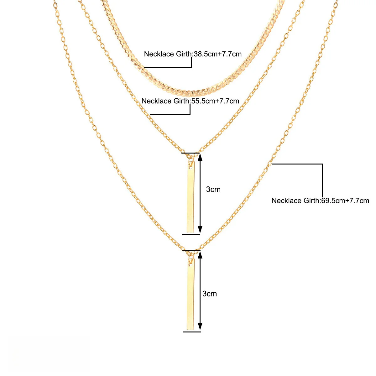 Minimalist Geometric Bar Pendant Layered Chain Necklace - Image 4