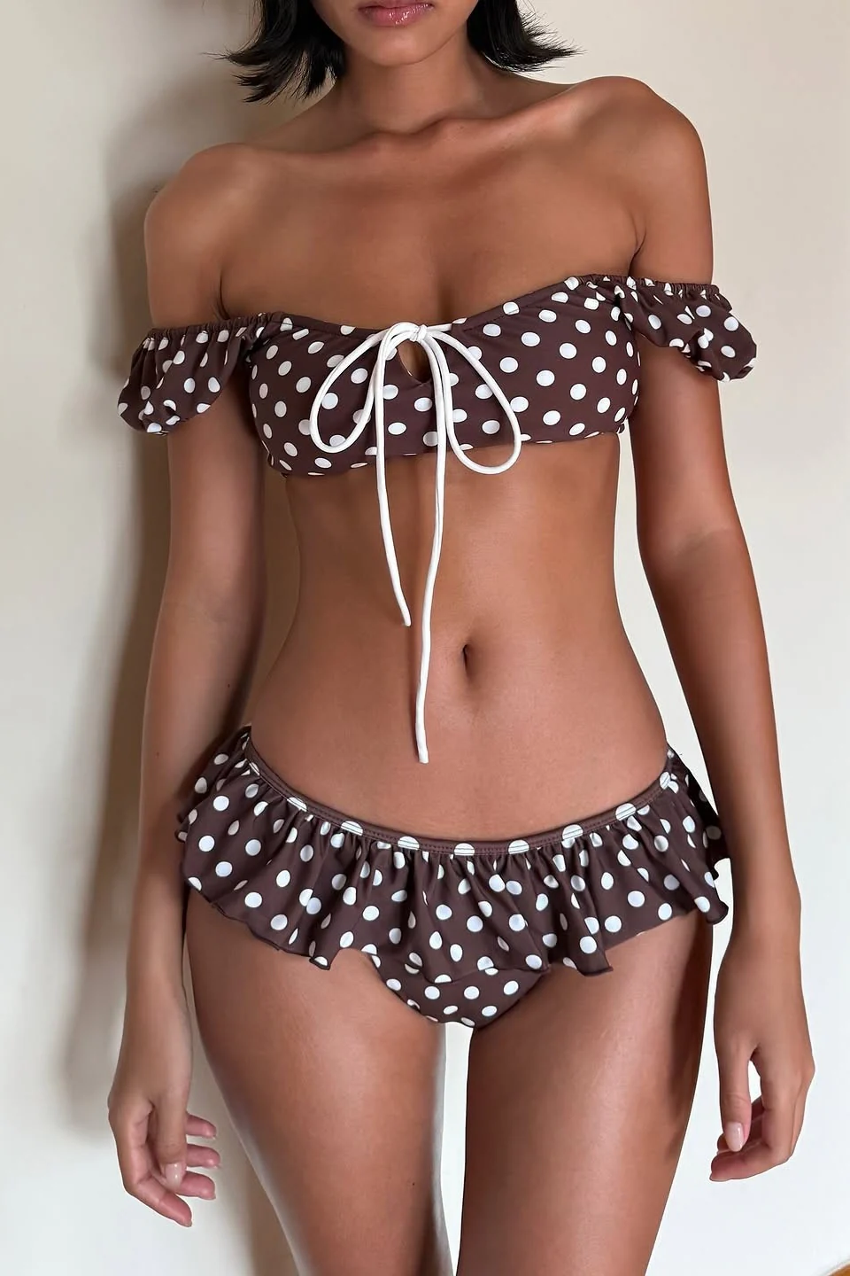 Minimalist Low Rise Retro Polka Dot Bikini Set - Image 4