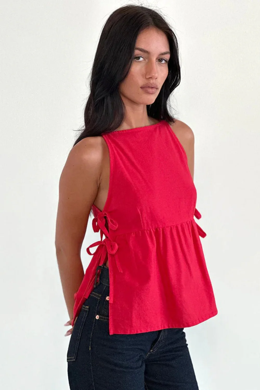 Minimalist Side Tie Solid Tank Top - Image 12