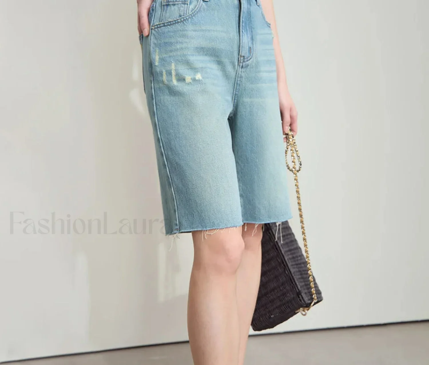 Minimalist Summer Denim Frayed Edge High Waist Loose Short - Image 2
