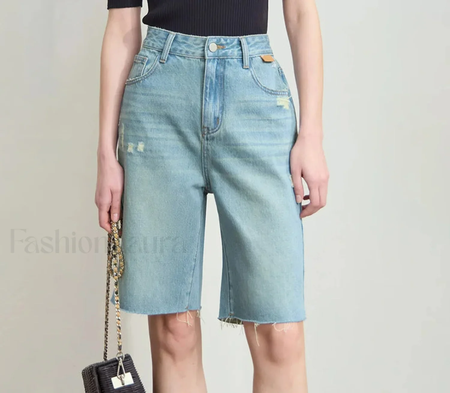 Minimalist Summer Denim Frayed Edge High Waist Loose Short - Image 4