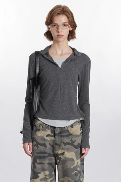 Mock Two-Piece Half-Zip Knit Top - Image 8