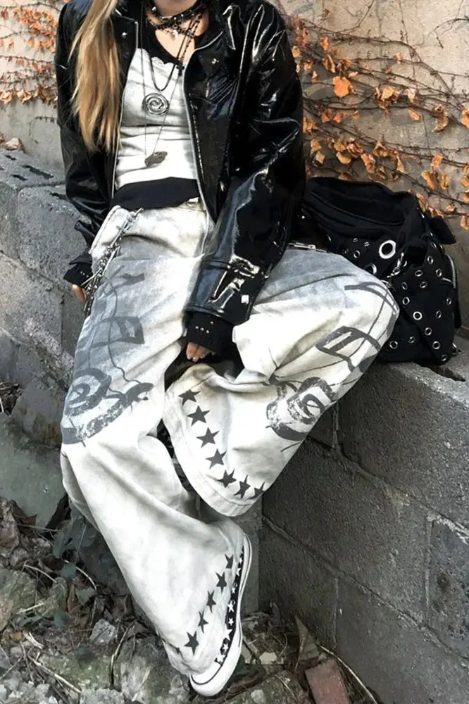 Music Note Print Vintage Jeans - Image 5
