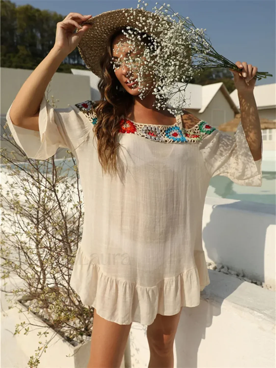 Off Shoulder Crochet Loose Cover Up - Image 3
