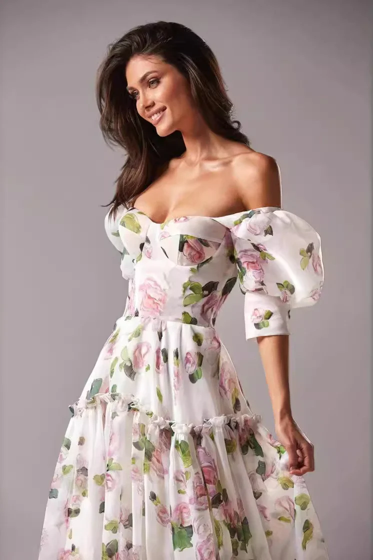 Off Shoulder Flowy Elegant Long Prom Dress - Image 3