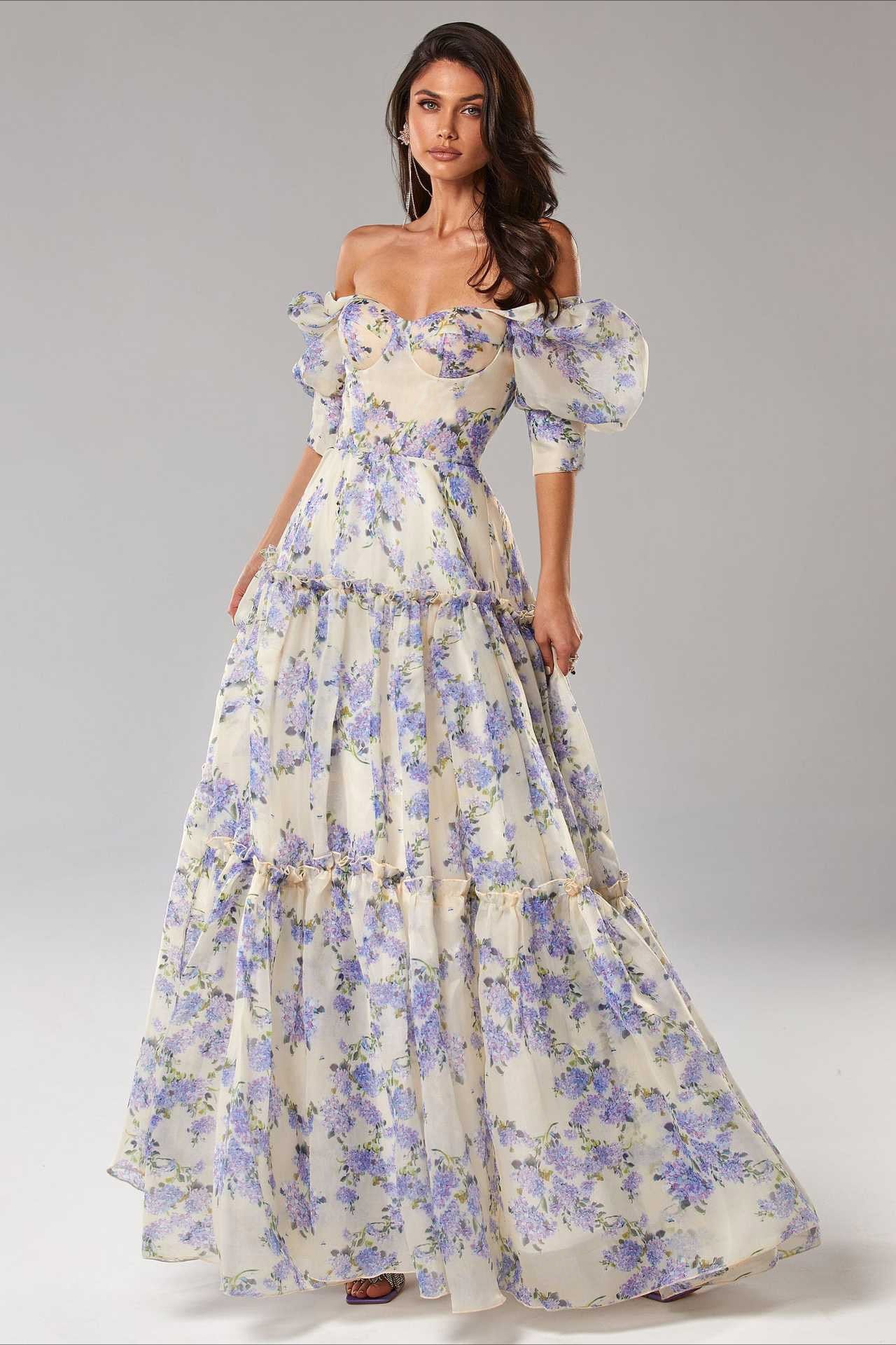 Off Shoulder Flowy Elegant Long Prom Dress - Image 4