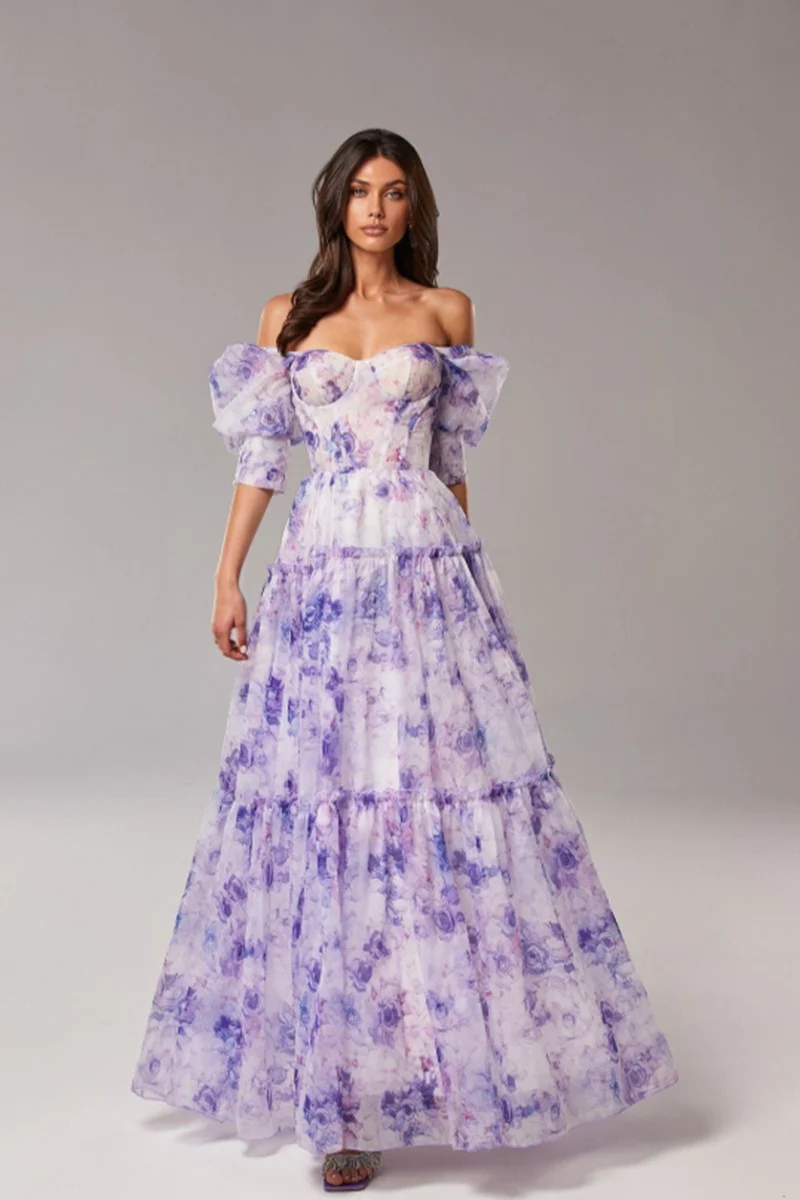 Off Shoulder Flowy Elegant Long Prom Dress - Image 6