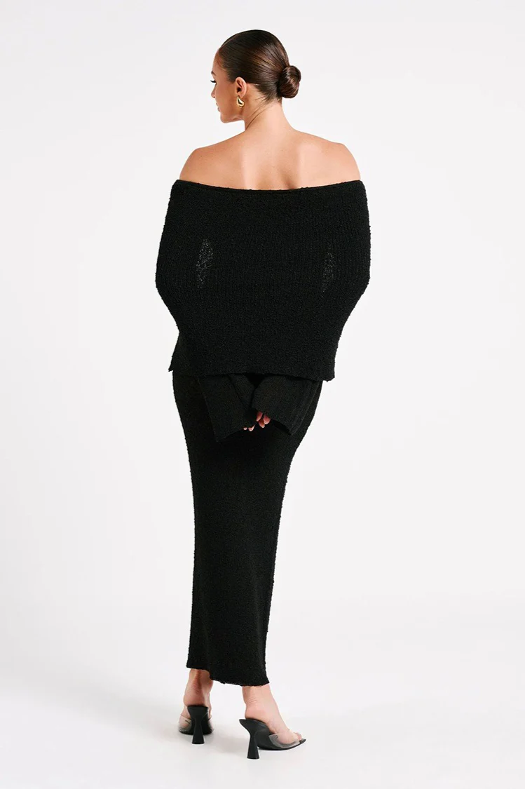 Off Shoulder One Shoulder Knit Sweater Dress - Image 16