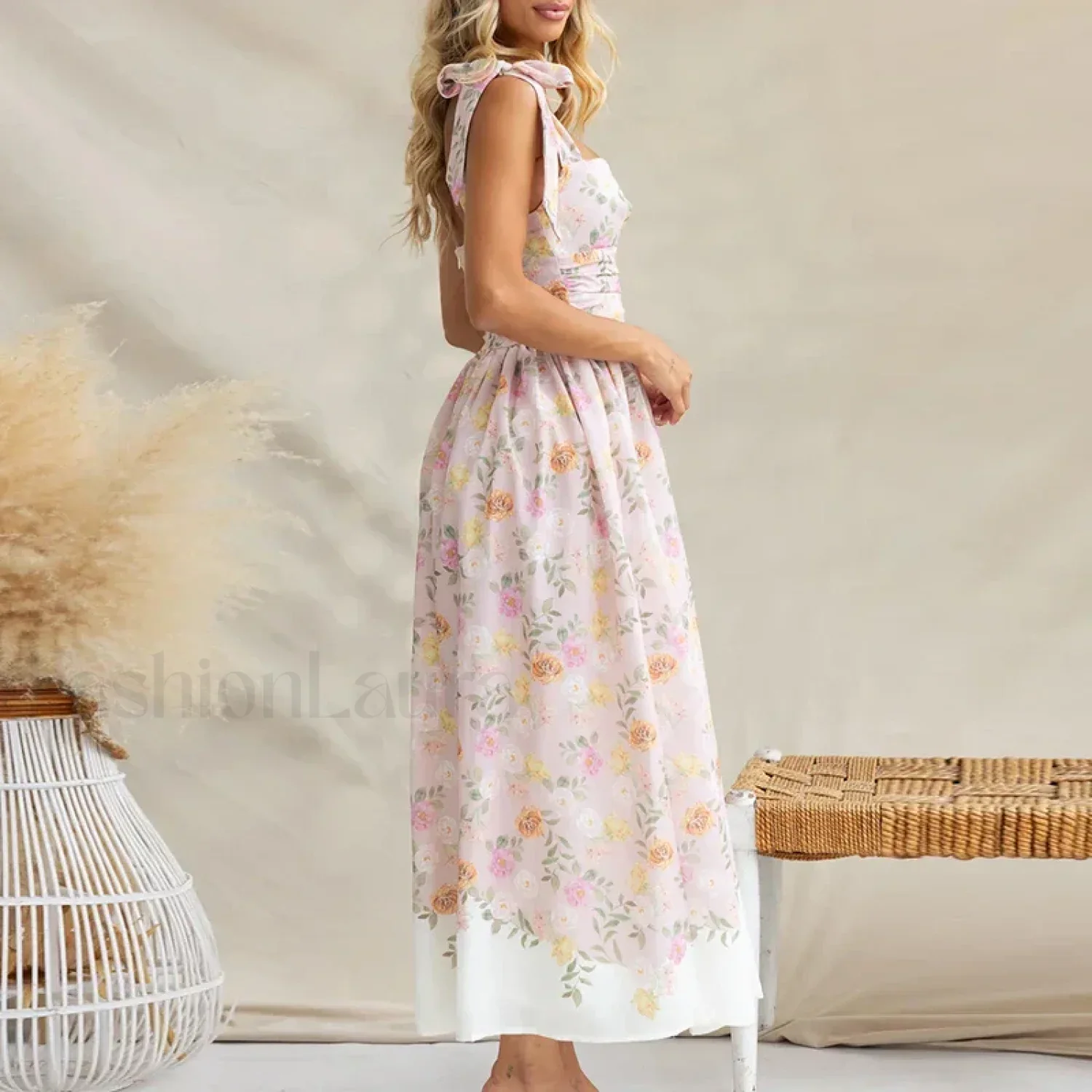 Off-Shoulder Pleated Floral Dress - Image 7