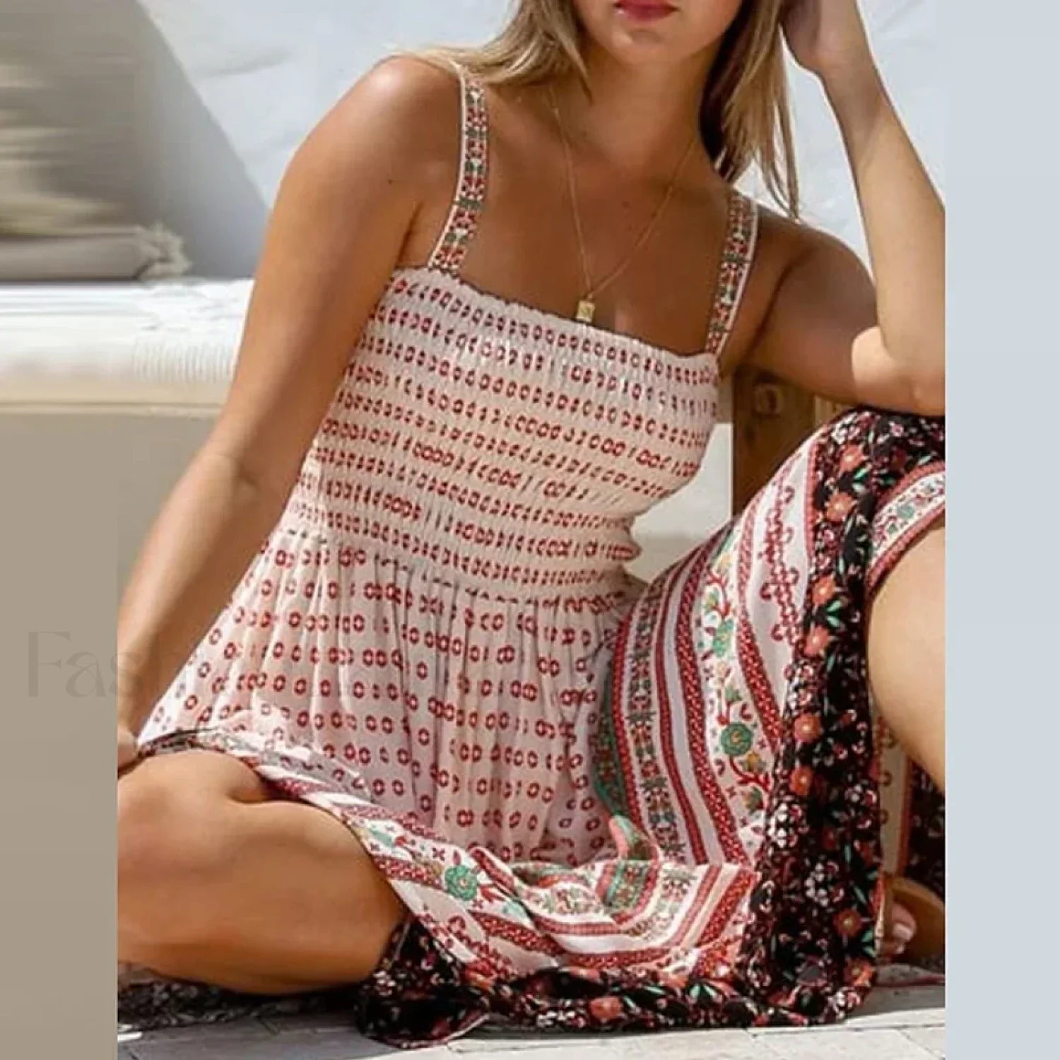 Off-Shoulder Pocket Boho Dress - Image 5