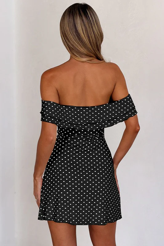 Off Shoulder Polka Dot Twist Bodycon Mini Dress - Image 6