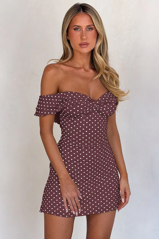 Off Shoulder Polka Dot Twist Bodycon Mini Dress - Image 8