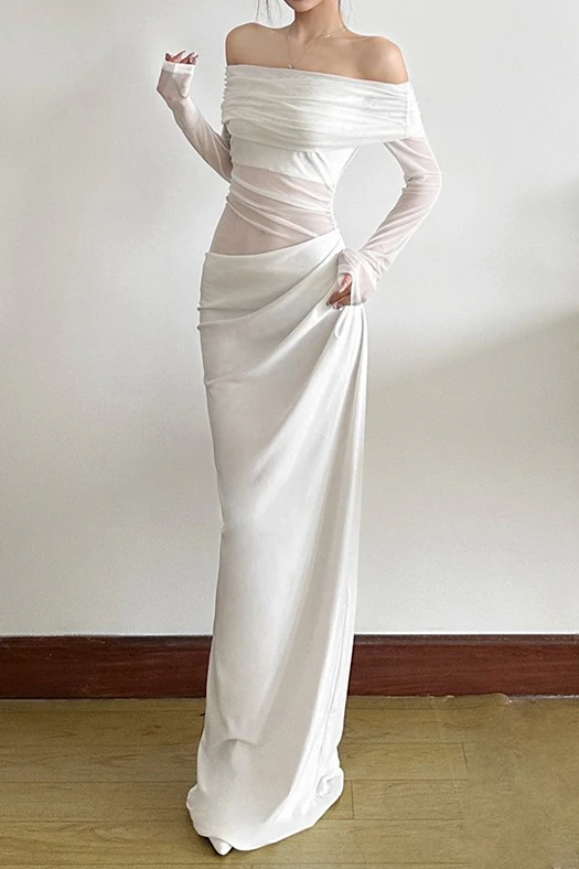 Off Shoulder Sheer Tulle Mesh Slim Fit Elegant Prom Dress - Image 16