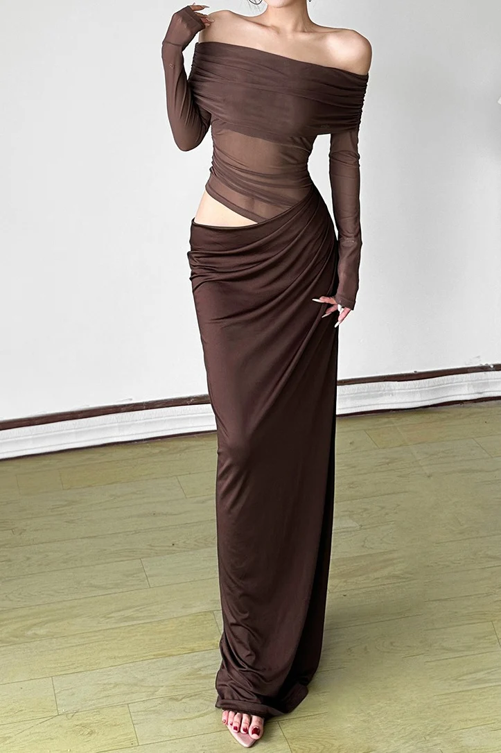 Off Shoulder Sheer Tulle Mesh Slim Fit Elegant Prom Dress - Image 19