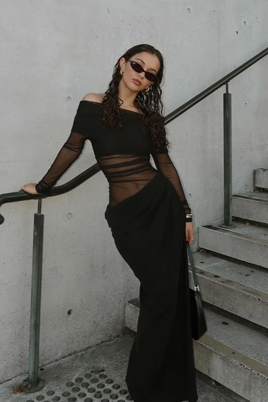 Off Shoulder Sheer Tulle Mesh Slim Fit Elegant Prom Dress - Image 3