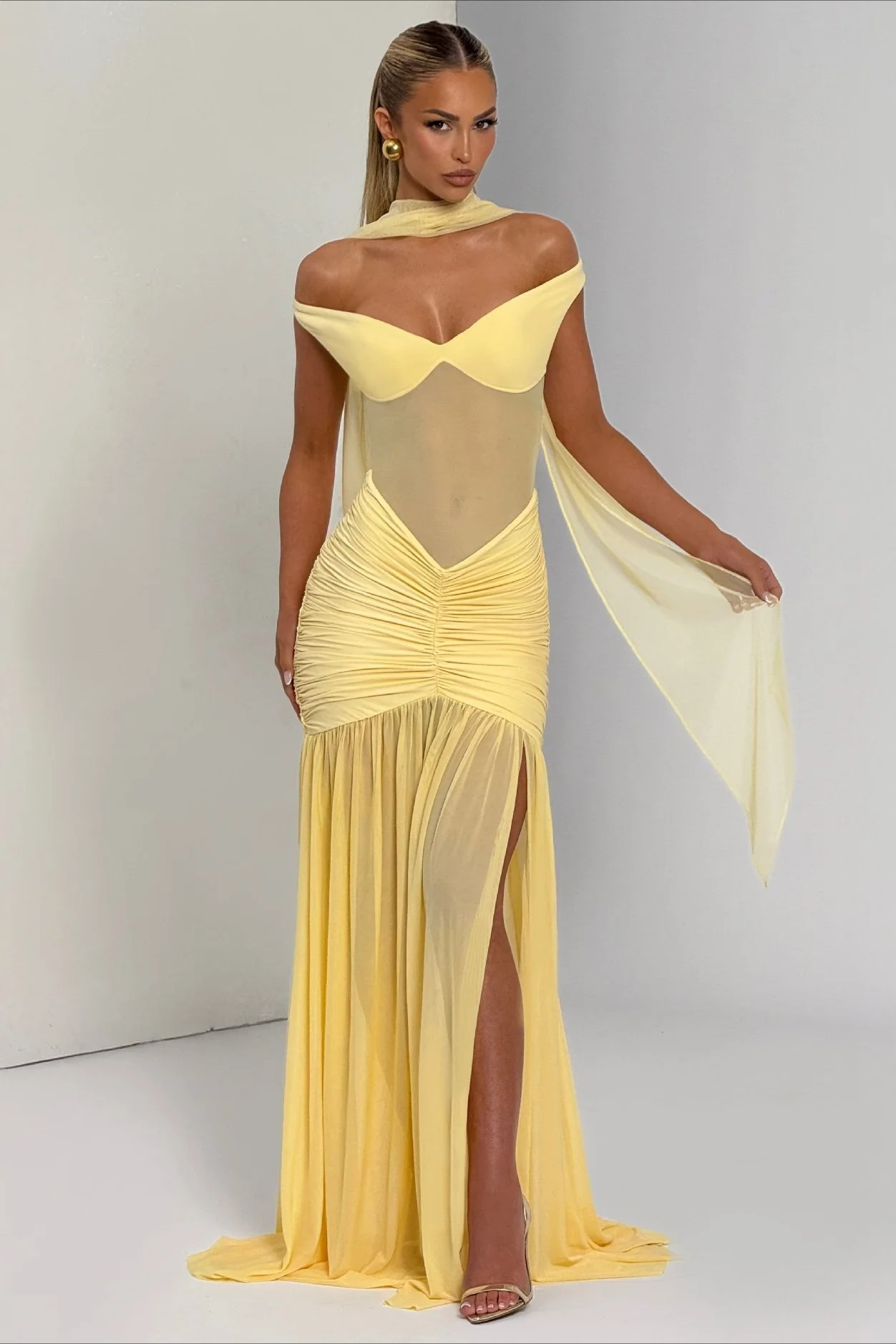 Off Shoulder Spliced Mermaid Slim Fit Prom Dress - Image 8