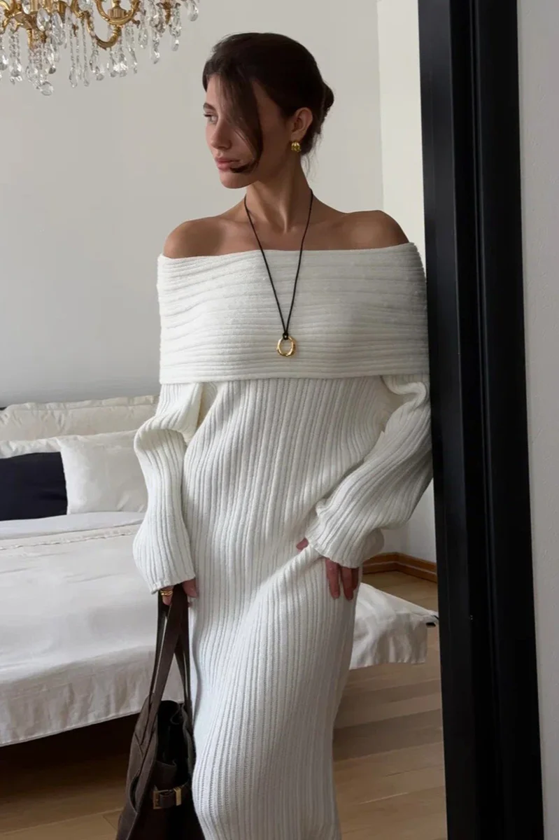 One Shoulder Bodycon Knit Sweater Dress