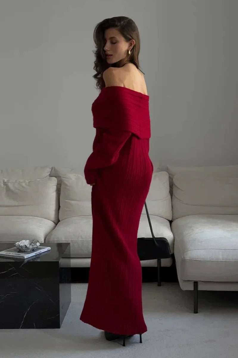 One Shoulder Bodycon Knit Sweater Dress - Image 11
