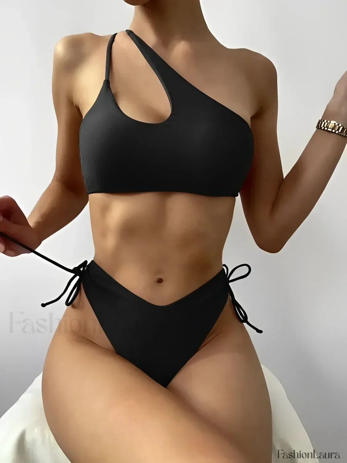 One Shoulder Cut Out String Bikini Set - Image 14