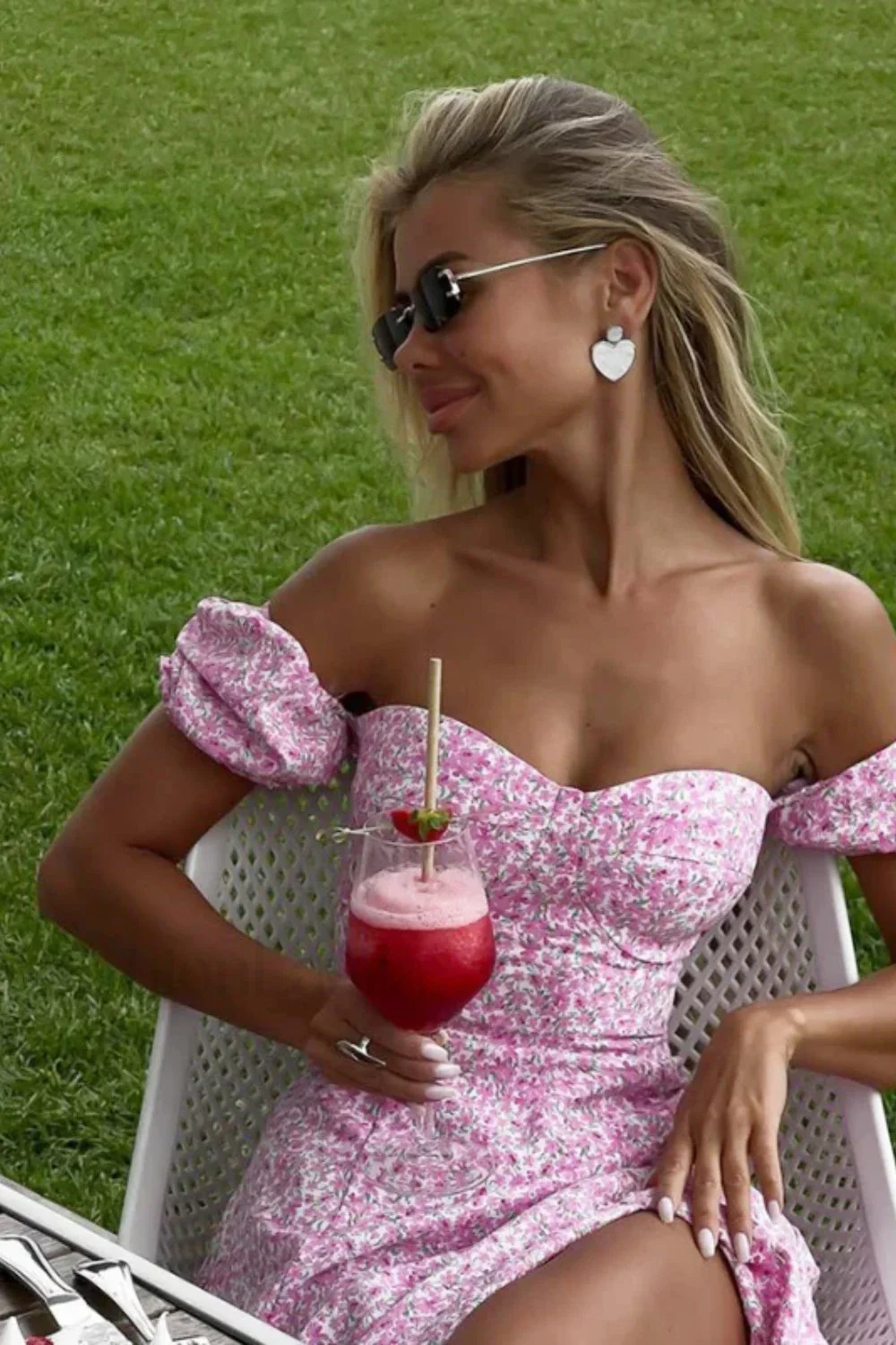 One-Shoulder Floral Split Slim Fit Floral Dress - Image 13