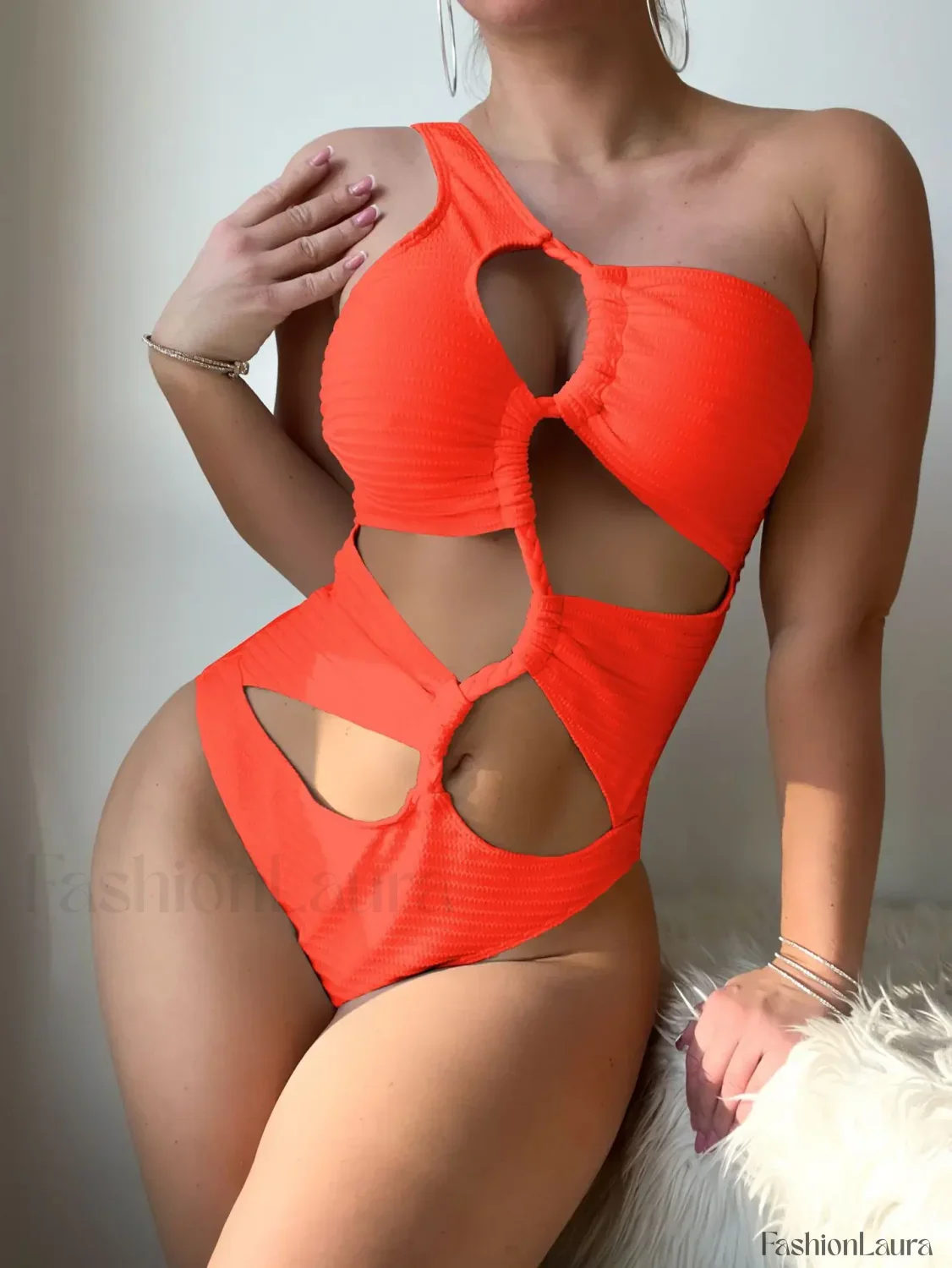 One Shoulder Hollow Push Up One Piece - Image 12