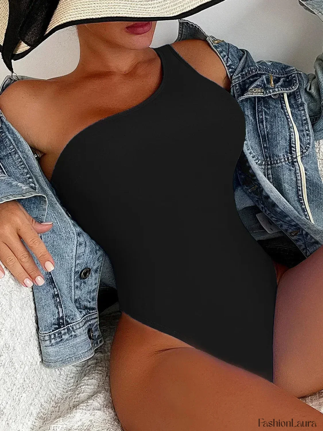 One Shoulder Lace Up Asymmetric One Piece - Image 7