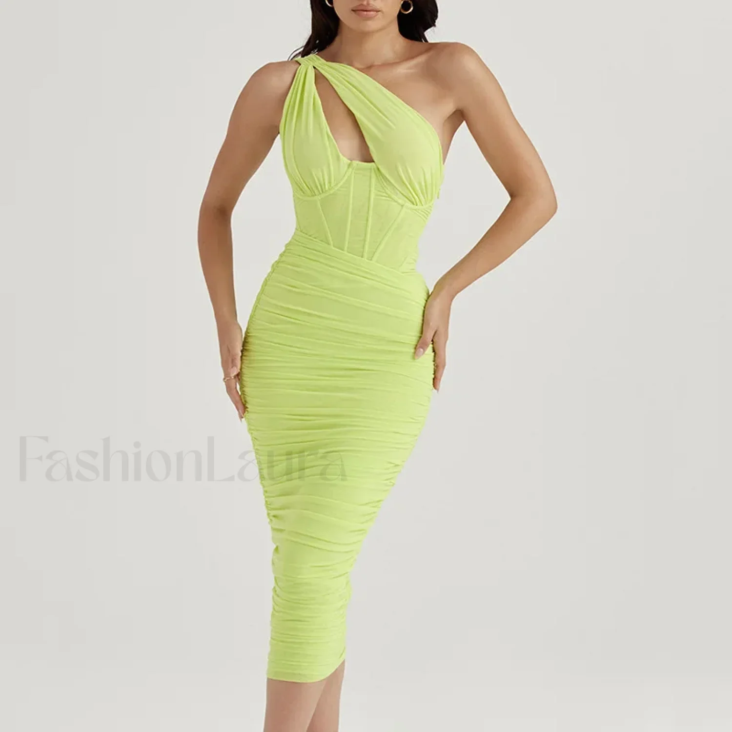 One-Shoulder Mesh Midi Dress - Image 10