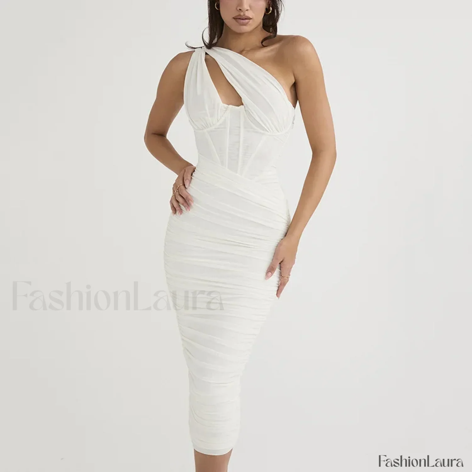 One-Shoulder Mesh Midi Dress - Image 28