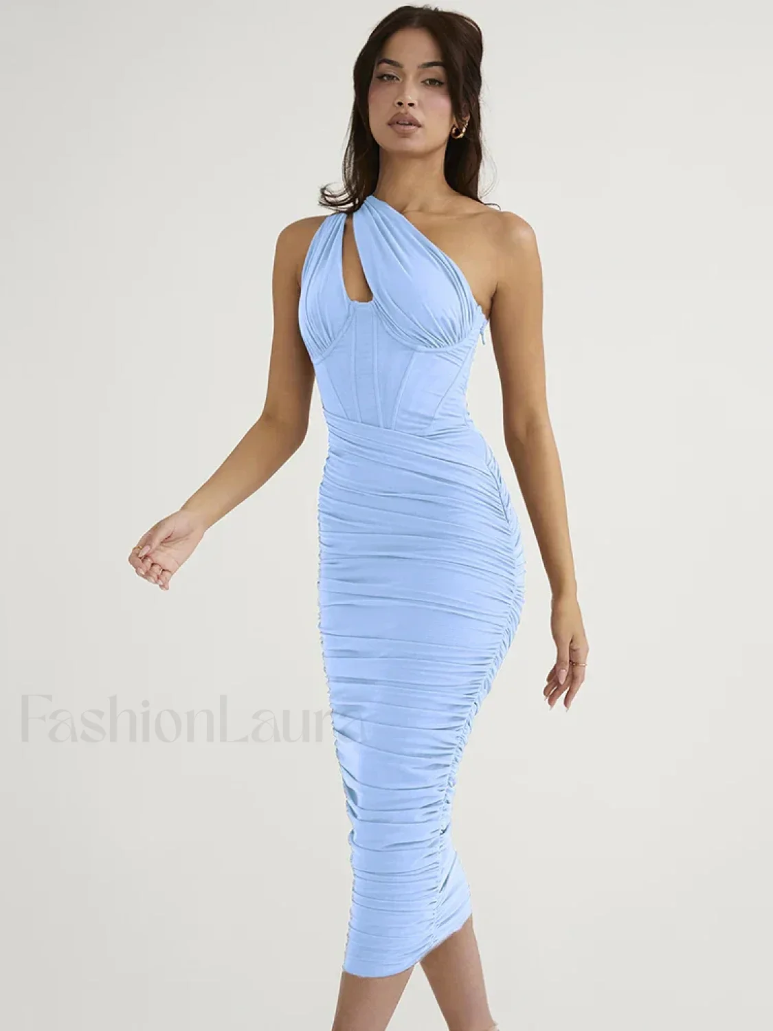 One-Shoulder Mesh Midi Dress - Image 4
