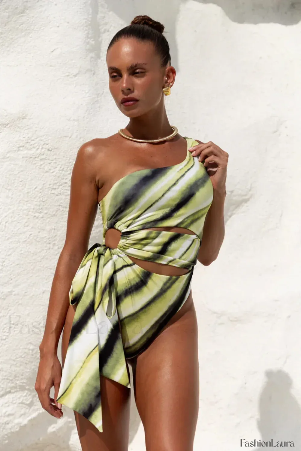 One Shoulder Print Hollow One Piece - Image 12