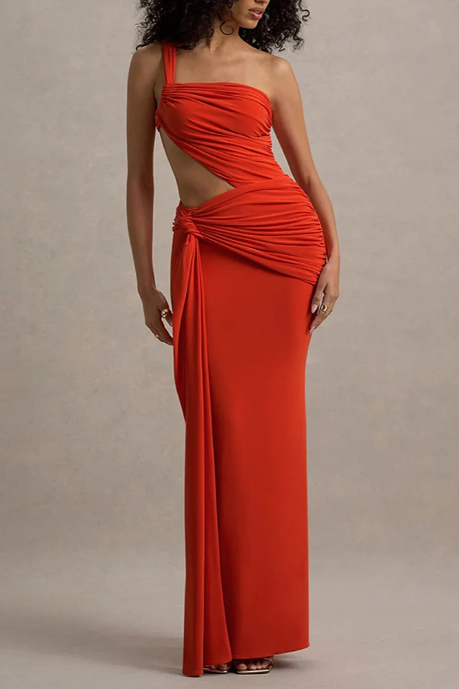 One Shoulder Ruched Bodycon Vacation Dress - Image 5